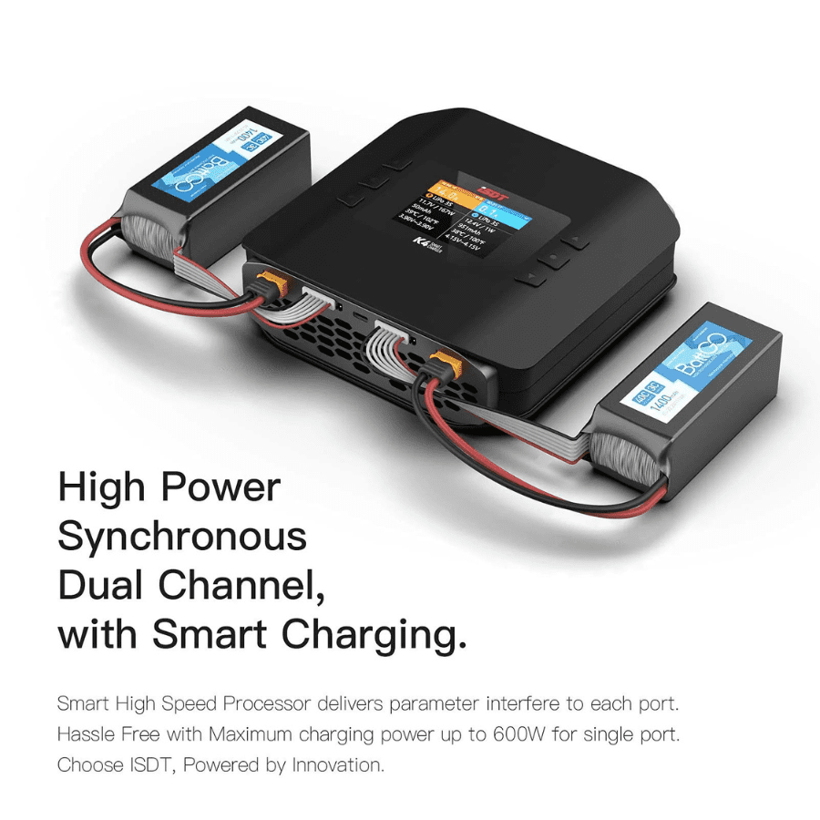 ISDT K4 LiPo Charge/Discharge Cycle Mode Charger,AC 400W DC 600Wx2 Smart Remote Mobile